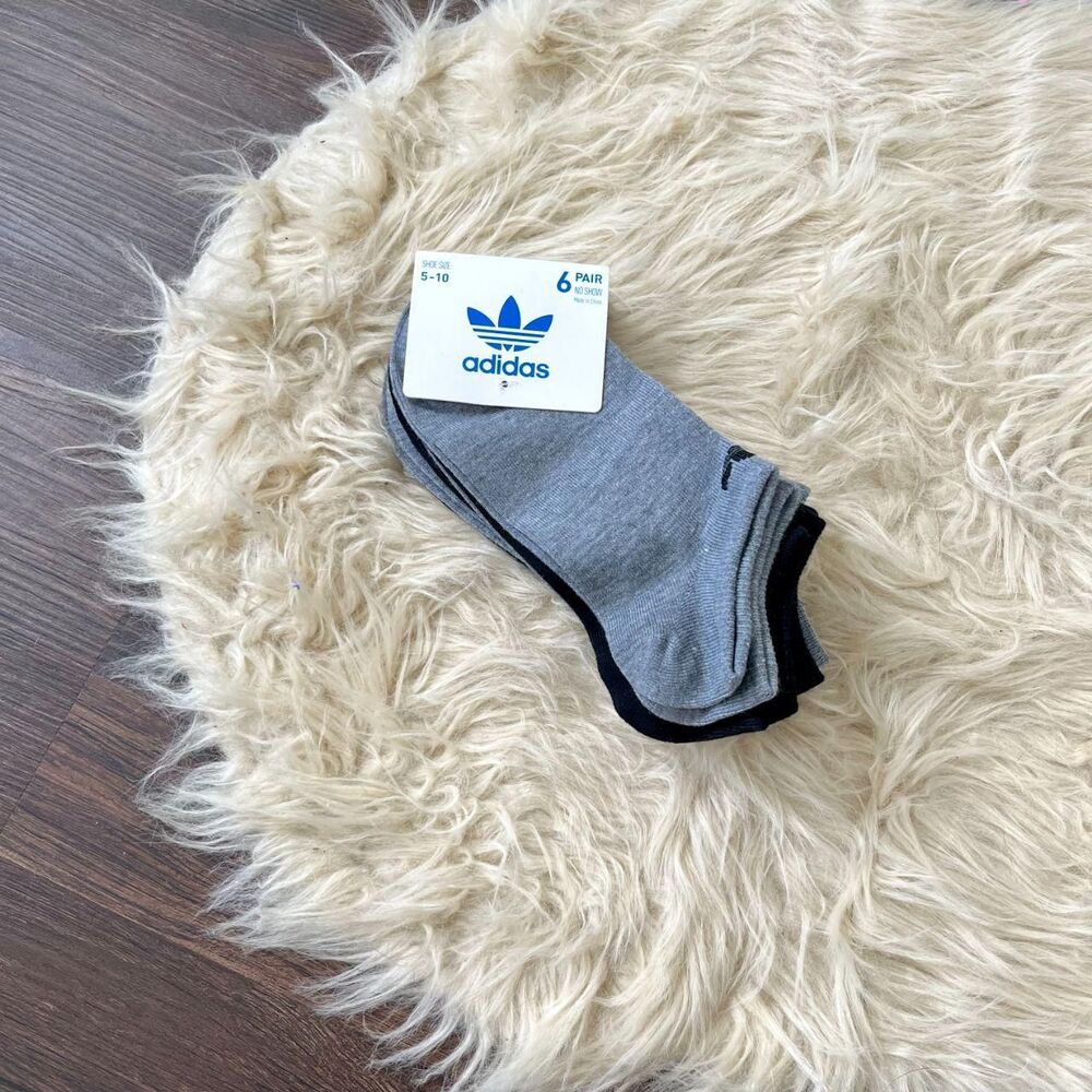 NWT 6-pair pack of gray  black Adidas no-show socks Size 5 - 10